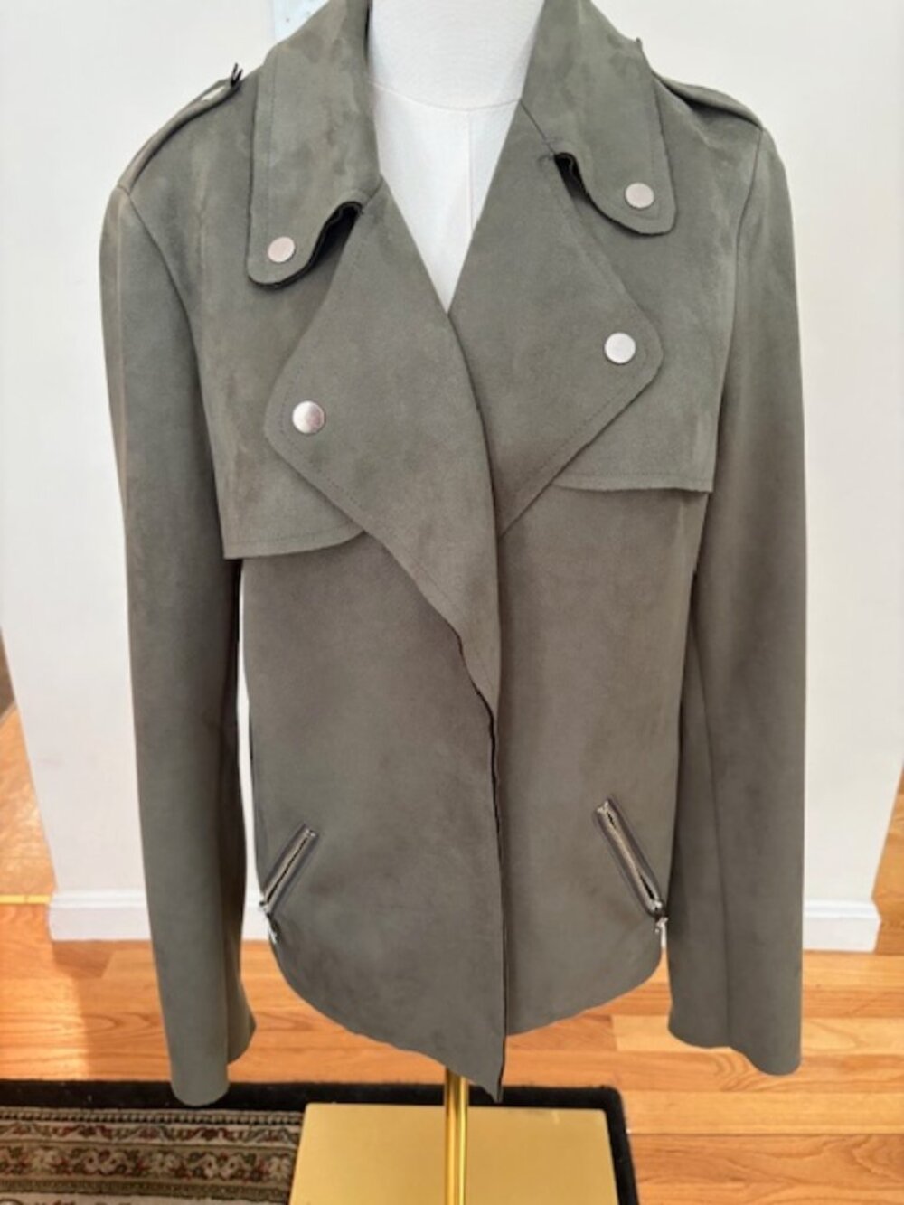 Green Faux Suede Moto Jacket